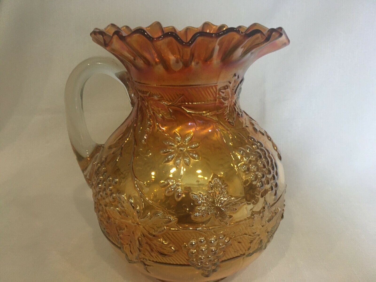 Antique"dugan" Carnival Glass Marigold Pitcher - Pattern: Floral&grape  Banded