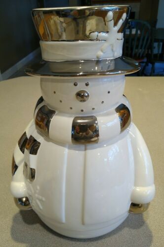 Large Snowman Cookie Jar,   Winter White & Chrome Mary Kay Inc. Collectibles