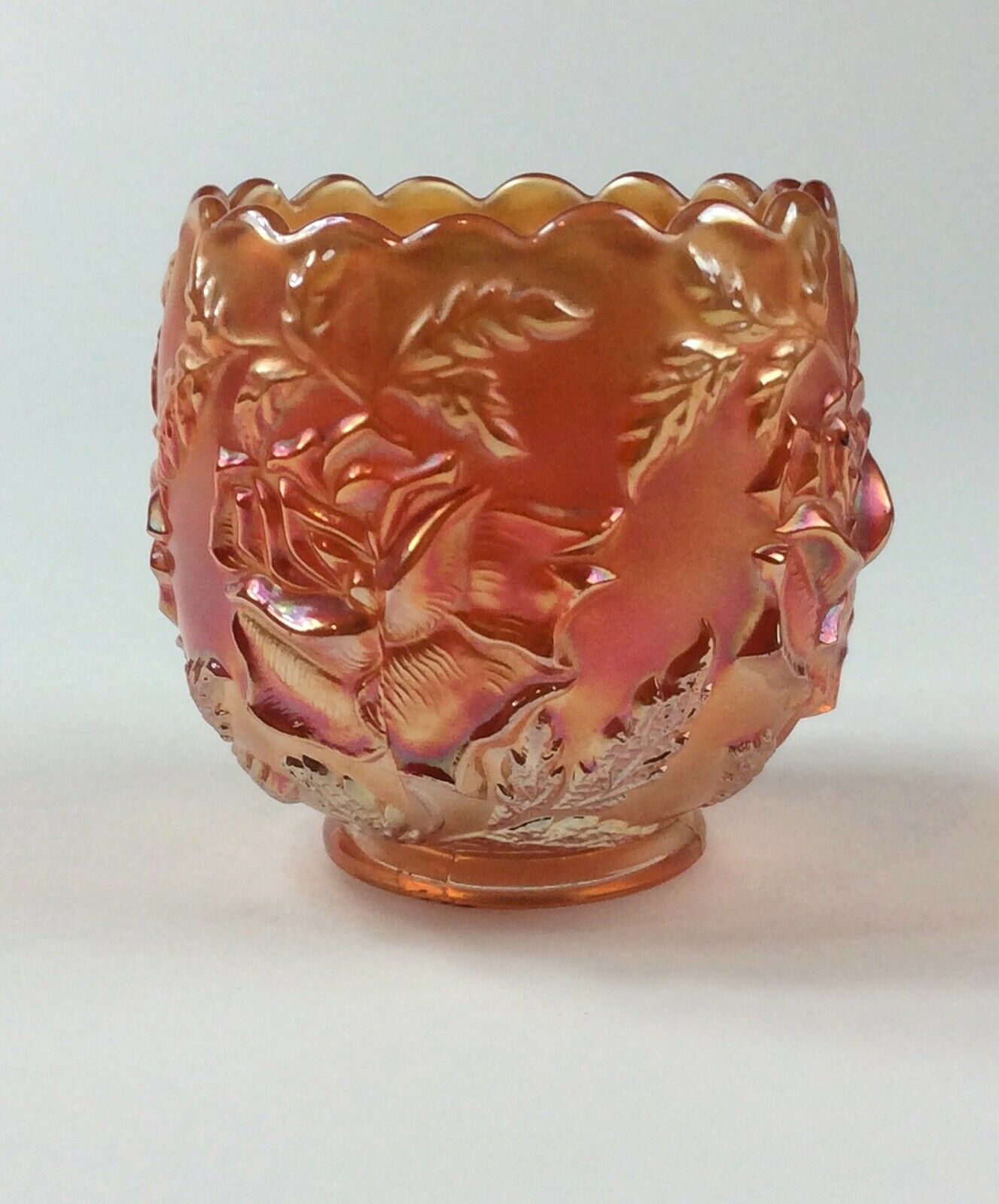Dugan Marigold Wreath Of Roses Carnival Glass Rose Bowl Vase