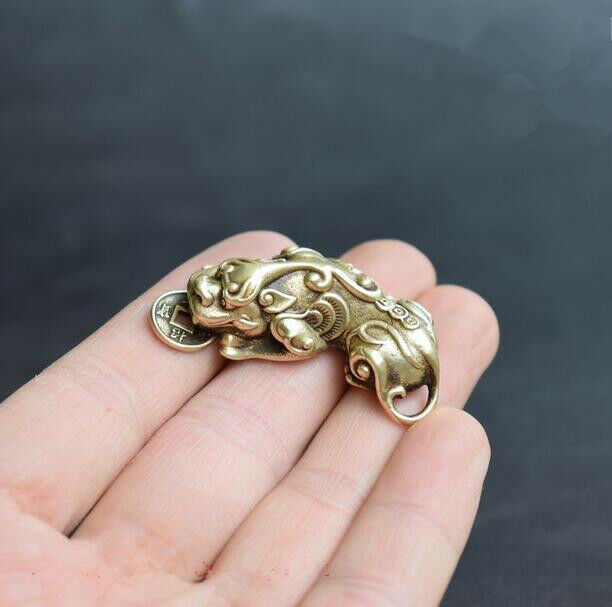 Chinese Old Collectibles Pure Brass God Beast Pixiu Small Pendant