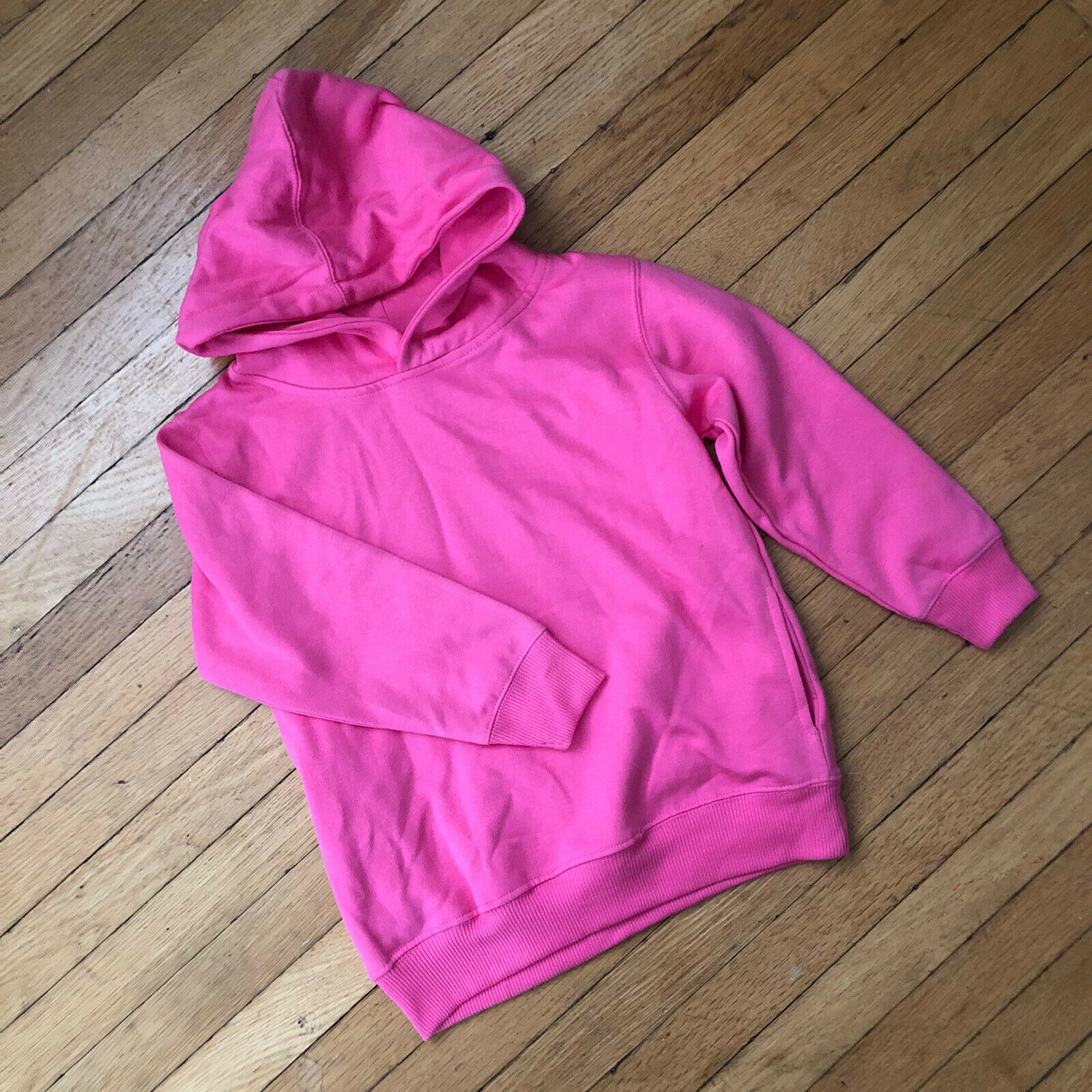 Hot Pink Hoodie Girls Size 5/6 Rabbit Skins Pockets Sweatshirt Toddler Bright
