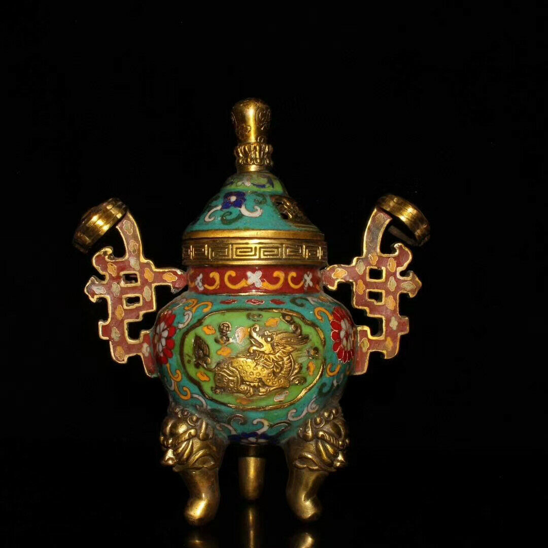 Collectibles Chinese Cloisonne Incense Burner Home Decoration Brass Statue Ap132