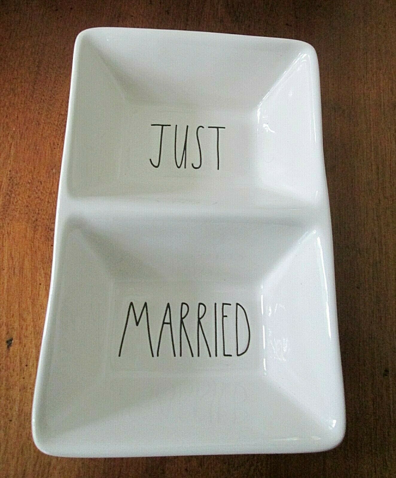Rae Dunn Magenta "just Married" Divided Dish Wedding Black Lettering